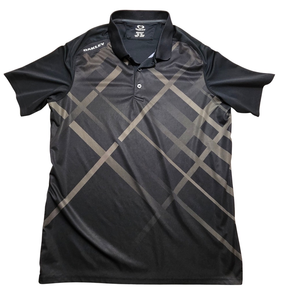 Oakley Mens O-Hydrolix Golf Polo Shirt Black Grey Geometric Graphic XL 432468 *